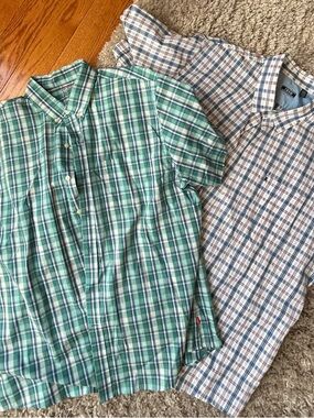 2 IZOD Men's Green Plaid Button-Up Shirt - Casual Short Sleeve shirts